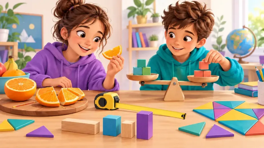 Učenici povezuju apstraktne pojmove s voćem, mjerenjem, ravnotežom i geometrijskim oblicima.