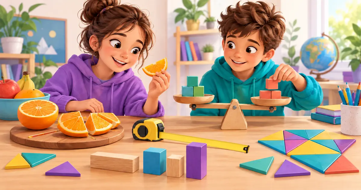 Učenici povezuju apstraktne pojmove s voćem, mjerenjem, ravnotežom i geometrijskim oblicima.